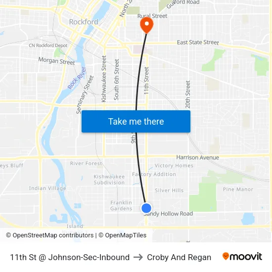 11th St @ Johnson-Sec-Inbound to Croby And Regan map