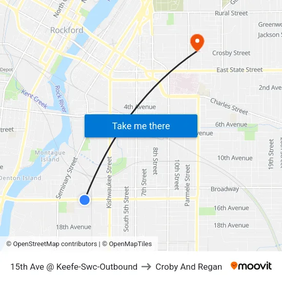 15th Ave @ Keefe-Swc-Outbound to Croby And Regan map