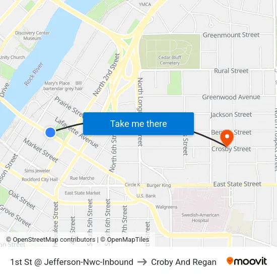 1st St @ Jefferson-Nwc-Inbound to Croby And Regan map