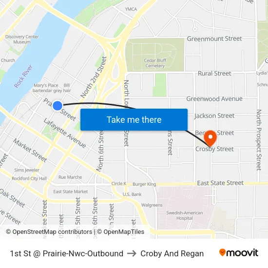 1st St @ Prairie-Nwc-Outbound to Croby And Regan map