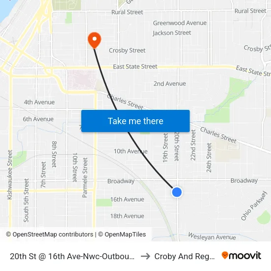 20th St @ 16th Ave-Nwc-Outbound to Croby And Regan map