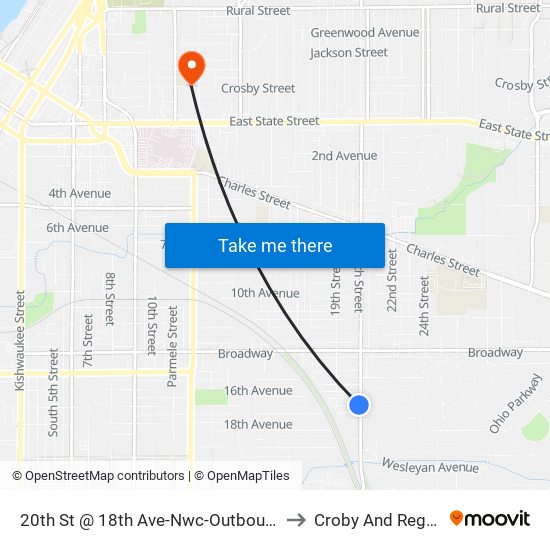 20th St @ 18th Ave-Nwc-Outbound to Croby And Regan map