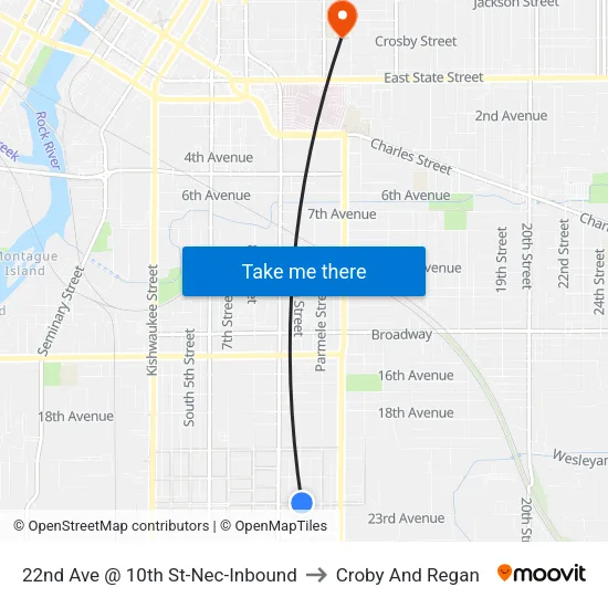 22nd Ave @ 10th St-Nec-Inbound to Croby And Regan map