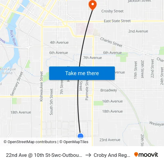 22nd Ave @ 10th St-Swc-Outbound to Croby And Regan map