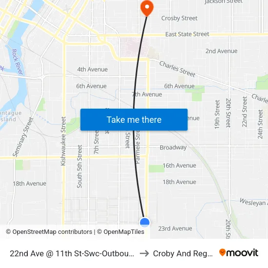 22nd Ave @ 11th St-Swc-Outbound to Croby And Regan map