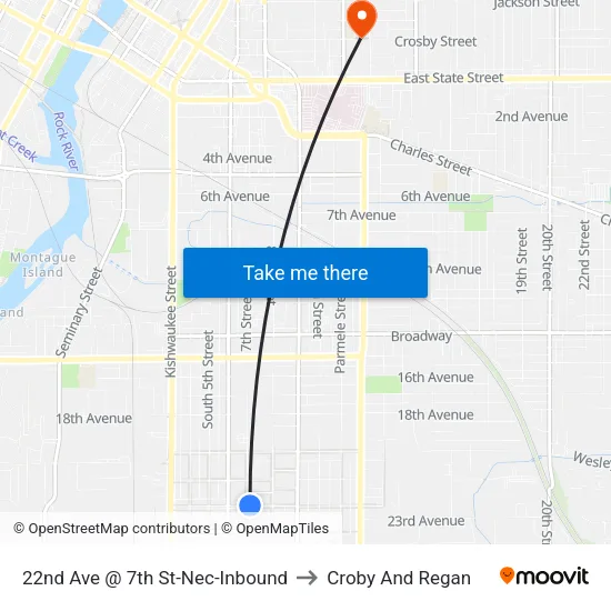 22nd Ave @ 7th St-Nec-Inbound to Croby And Regan map