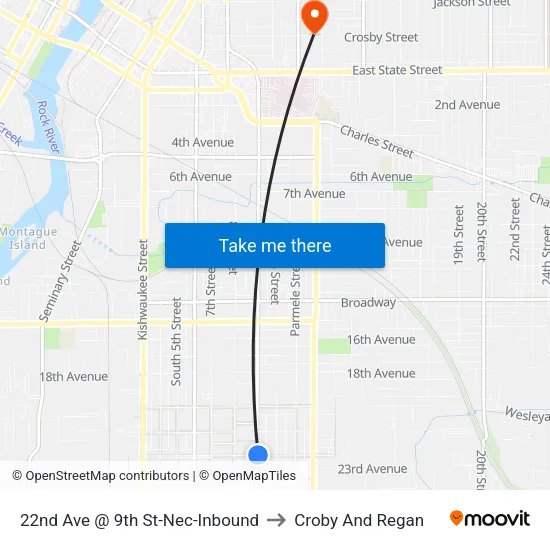 22nd Ave @ 9th St-Nec-Inbound to Croby And Regan map