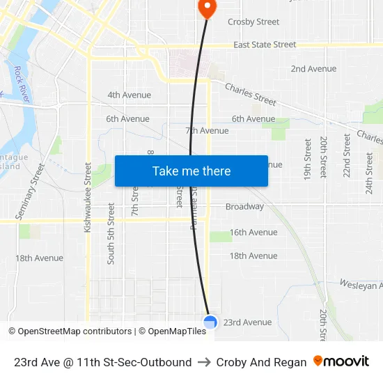 23rd Ave @ 11th St-Sec-Outbound to Croby And Regan map