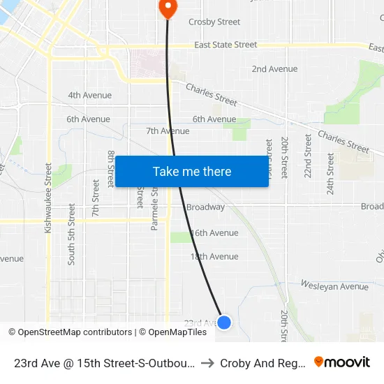 23rd Ave @ 15th Street-S-Outbound to Croby And Regan map