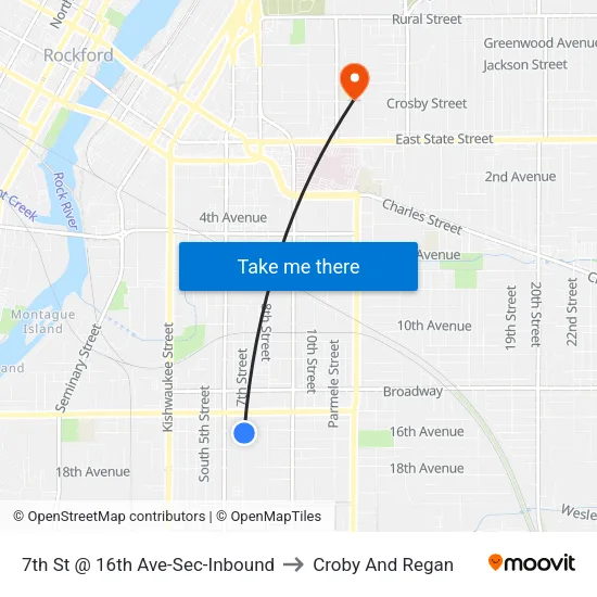 7th St @ 16th Ave-Sec-Inbound to Croby And Regan map