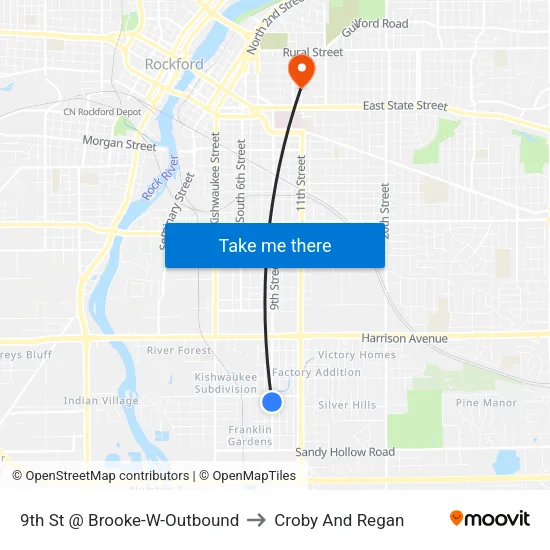9th St @ Brooke-W-Outbound to Croby And Regan map