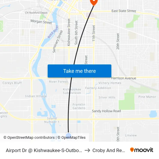 Airport Dr @ Kishwaukee-S-Outbound to Croby And Regan map
