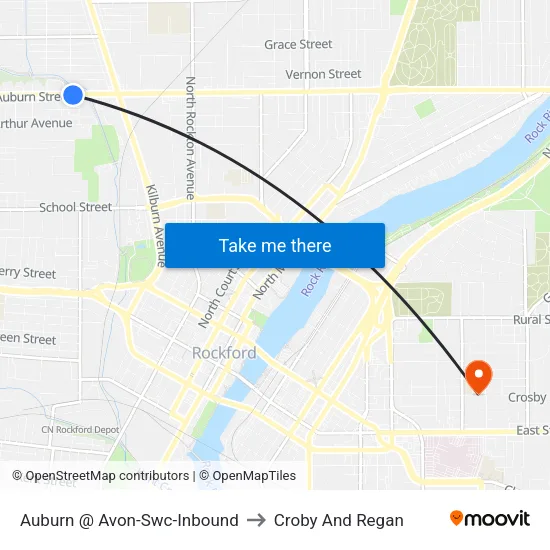 Auburn @ Avon-Swc-Inbound to Croby And Regan map