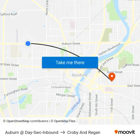 Auburn @ Day-Swc-Inbound to Croby And Regan map