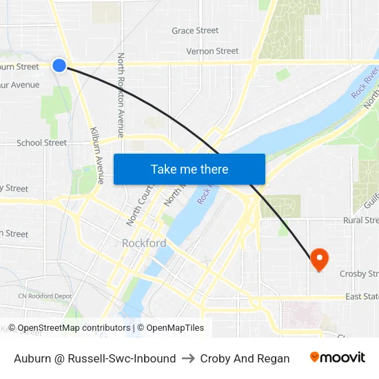 Auburn @ Russell-Swc-Inbound to Croby And Regan map