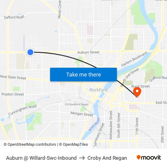 Auburn @ Willard-Swc-Inbound to Croby And Regan map