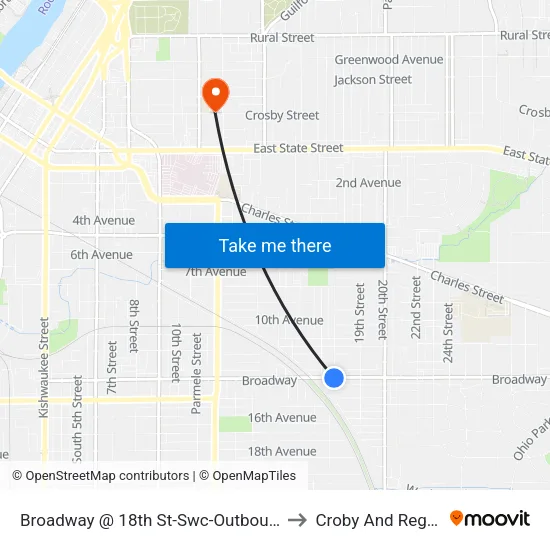 Broadway @ 18th St-Swc-Outbound to Croby And Regan map