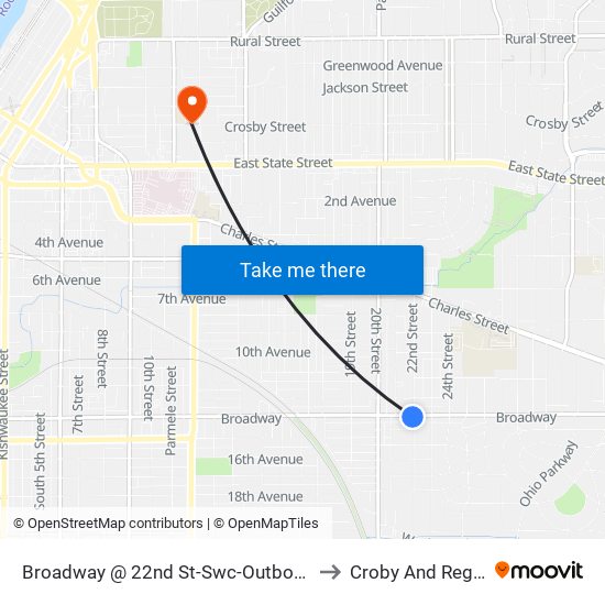 Broadway @ 22nd St-Swc-Outbound to Croby And Regan map