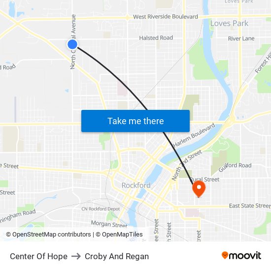 Center Of Hope to Croby And Regan map