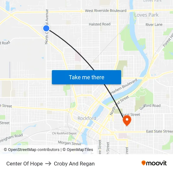 Center Of Hope to Croby And Regan map