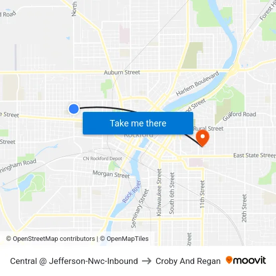 Central @ Jefferson-Nwc-Inbound to Croby And Regan map