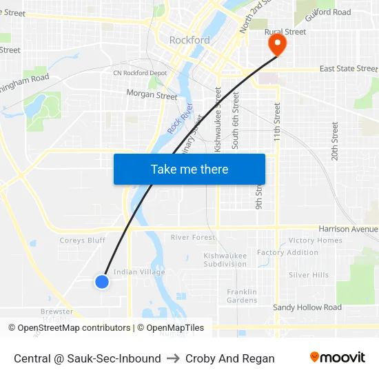 Central @ Sauk-Sec-Inbound to Croby And Regan map
