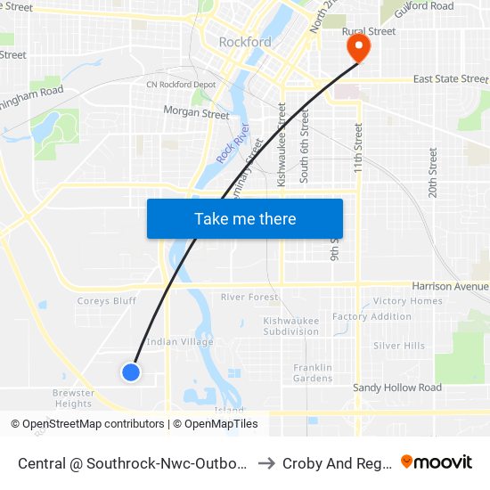 Central @ Southrock-Nwc-Outbound to Croby And Regan map