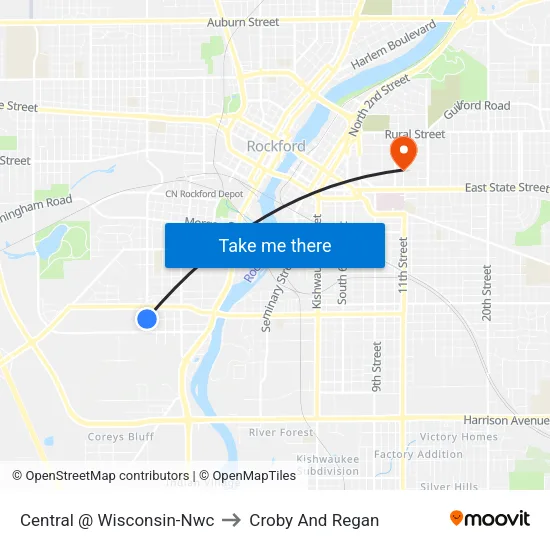 Central @ Wisconsin-Nwc to Croby And Regan map