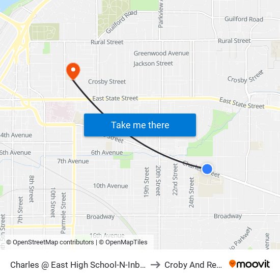 Charles @ East High School-N-Inbound to Croby And Regan map