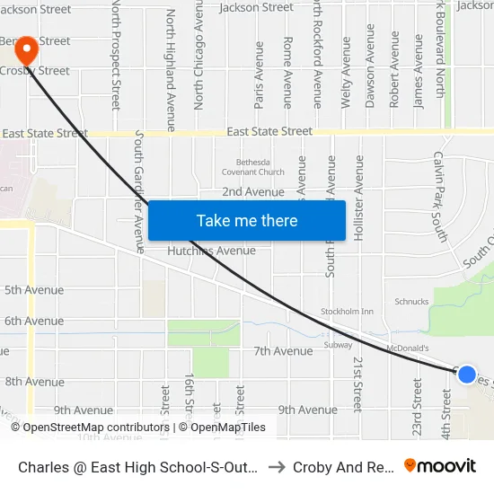 Charles @ East High School-S-Outbound to Croby And Regan map