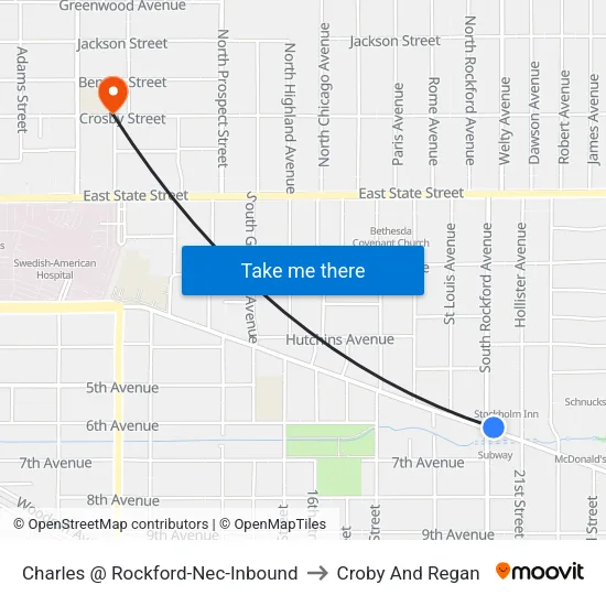 Charles @ Rockford-Nec-Inbound to Croby And Regan map