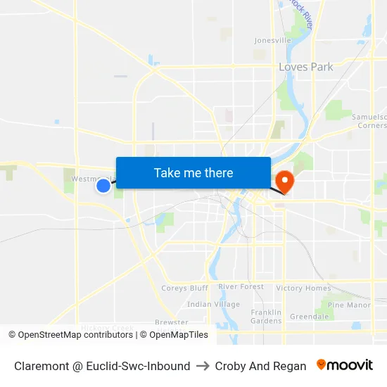 Claremont @ Euclid-Swc-Inbound to Croby And Regan map