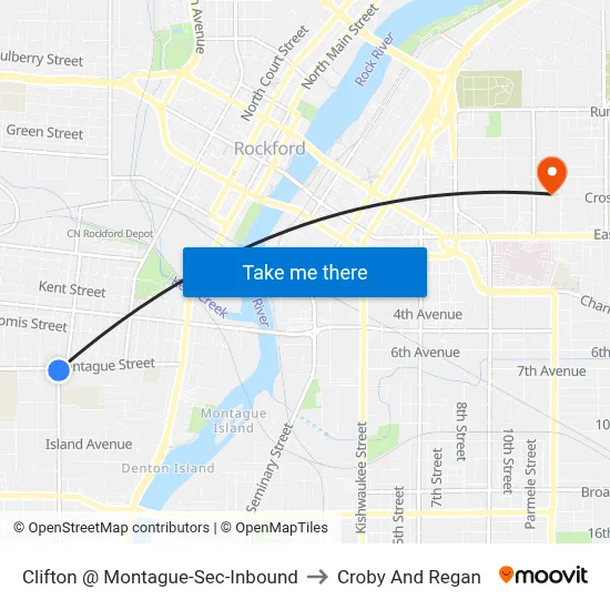 Clifton @ Montague-Sec-Inbound to Croby And Regan map