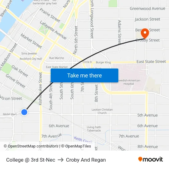 College @ 3rd St-Nec to Croby And Regan map