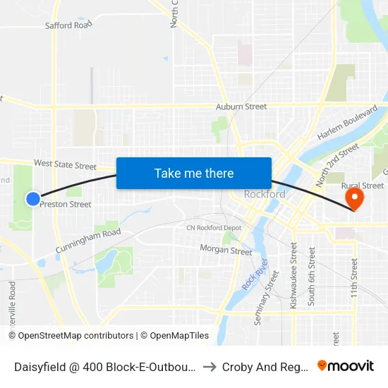 Daisyfield @ 400 Block-E-Outbound to Croby And Regan map