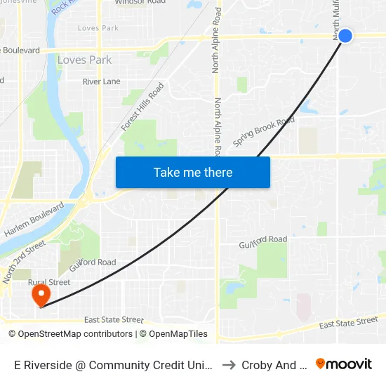 E Riverside @ Community Credit Union-S-Outbound to Croby And Regan map