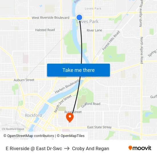 E Riverside @ East Dr-Swc to Croby And Regan map