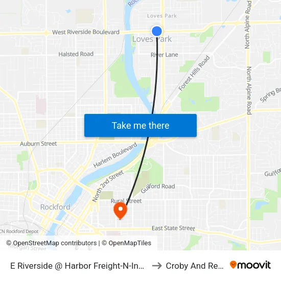 E Riverside @ Harbor Freight-N-Inbound to Croby And Regan map