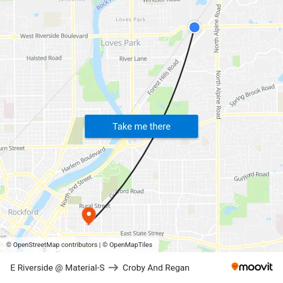 E Riverside @ Material-S to Croby And Regan map