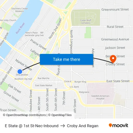 E State @ 1st St-Nec-Inbound to Croby And Regan map