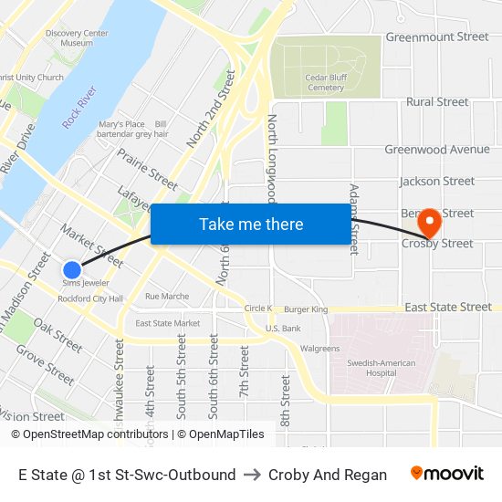 E State @ 1st St-Swc-Outbound to Croby And Regan map