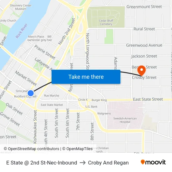 E State @ 2nd St-Nec-Inbound to Croby And Regan map