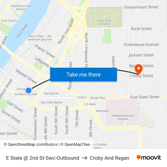 E State @ 2nd St-Swc-Outbound to Croby And Regan map