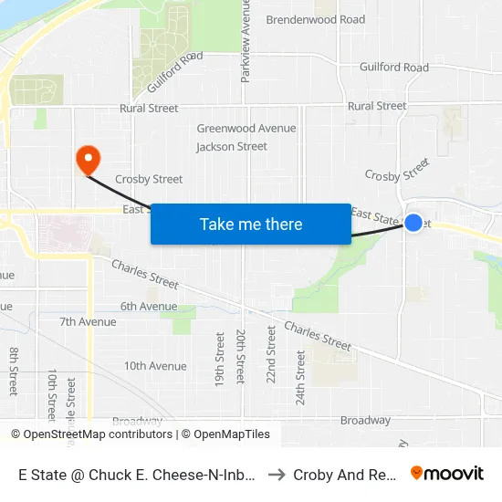 E State @ Chuck E. Cheese-N-Inbound to Croby And Regan map