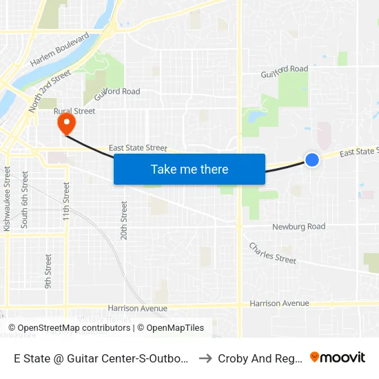 E State @ Guitar Center-S-Outbound to Croby And Regan map