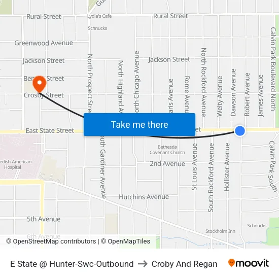 E State @ Hunter-Swc-Outbound to Croby And Regan map