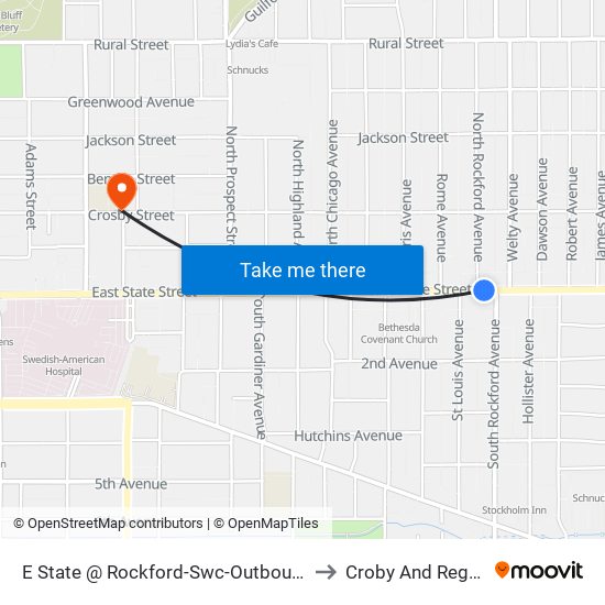 E State @ Rockford-Swc-Outbound to Croby And Regan map