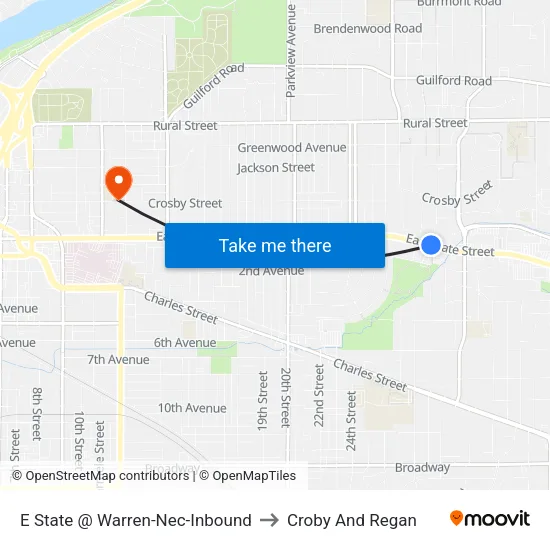 E State @ Warren-Nec-Inbound to Croby And Regan map