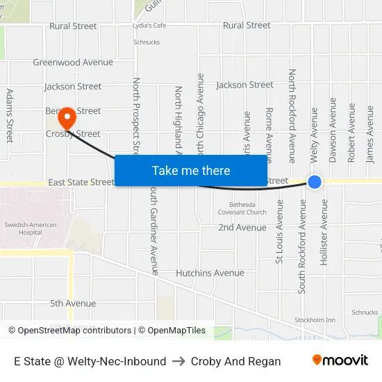 E State @ Welty-Nec-Inbound to Croby And Regan map