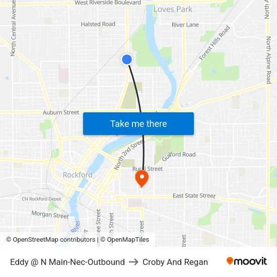 Eddy @ N Main-Nec-Outbound to Croby And Regan map